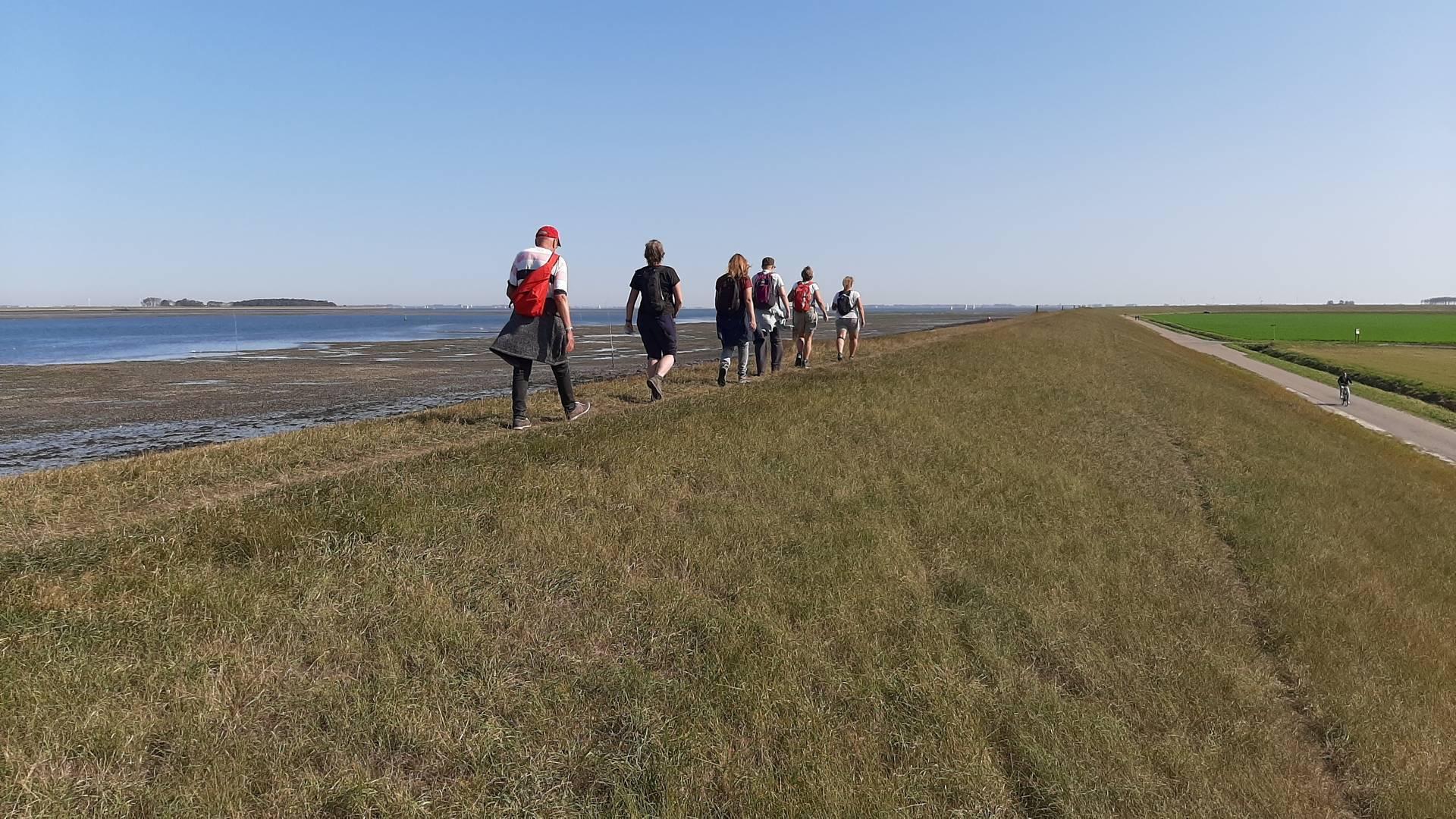 wandelaars langs de Oosterschelde